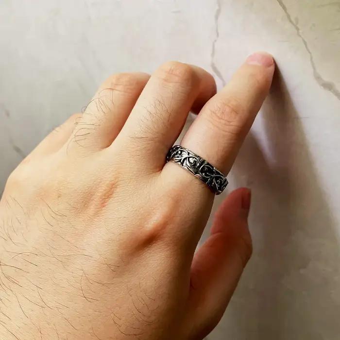 Bague de vigne éternelle rétro couleur argent Punk gothique Vintage