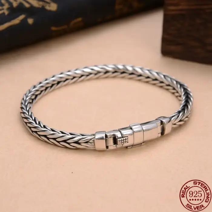 Bracelet de quille de personnalité tissé à la main pour hommes et femmes, argent S925, style dominateur vintage, cadeau de bijoux de mode, prix d'usine