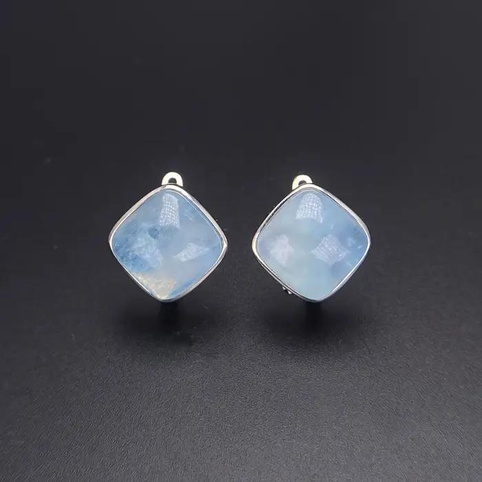 Boucle d'oreille Larimar naturelle élégante en argent Sterling 925