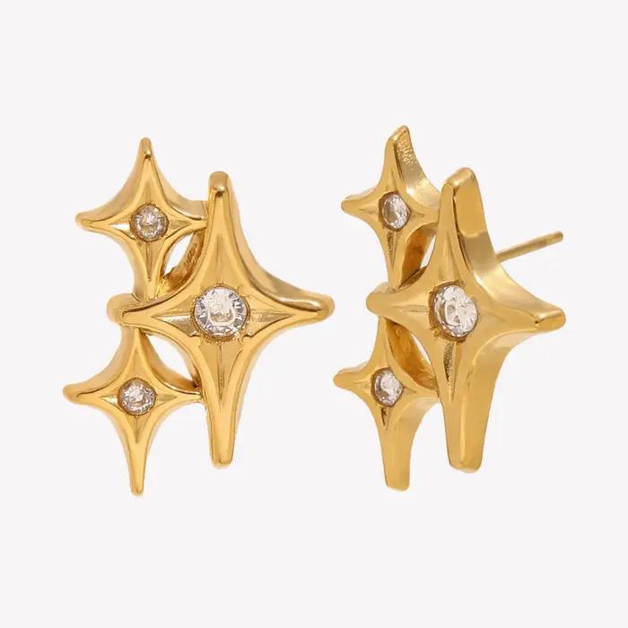E.B.belle – boucles d'oreilles à trois étoiles à quatre branches