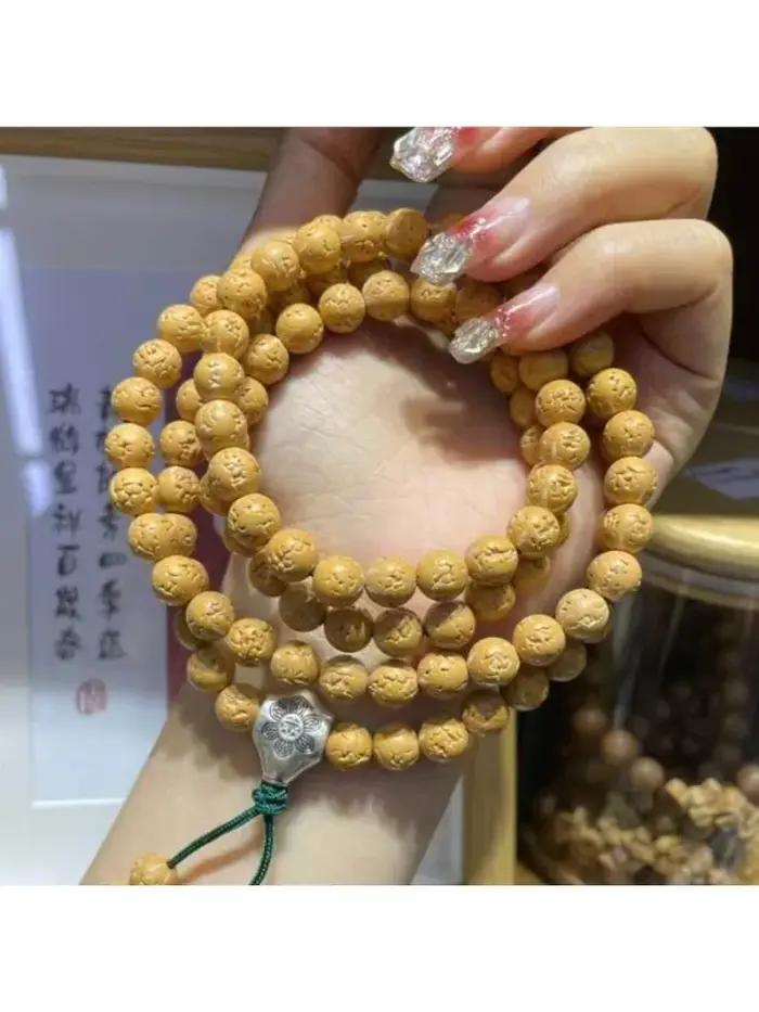 Bracelet multi-tours en perles rondes lisses marron