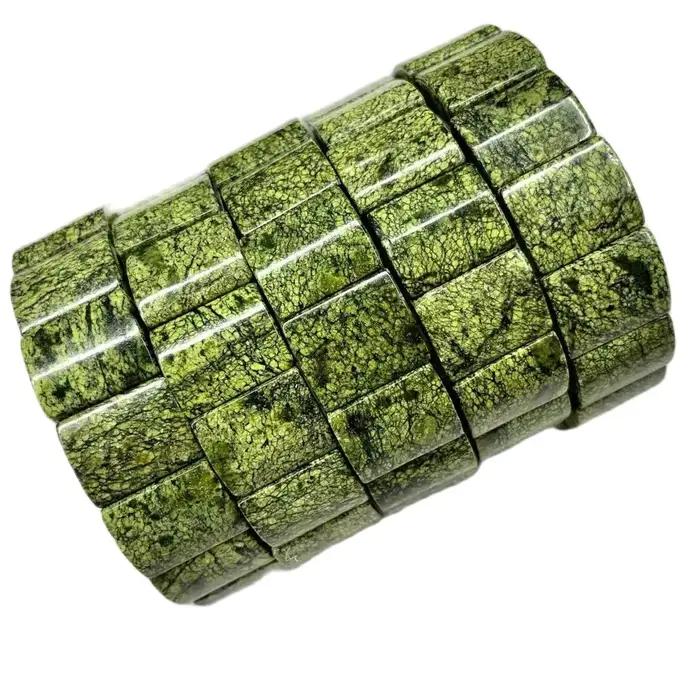 Bracelet de Perles de Pierre Serpentine Verte Naturelle