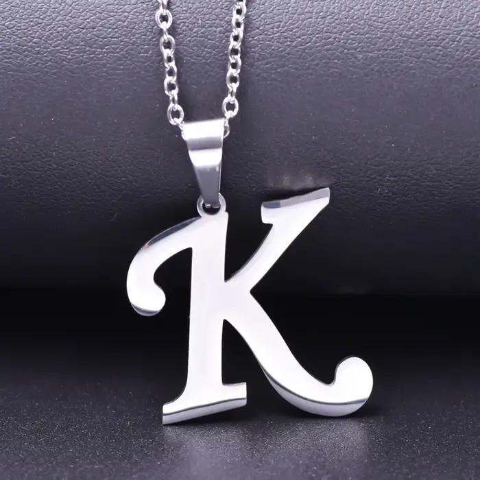 Collier avec 26 lettres initiales en acier inoxydable pour femmes et hommes, pendentif, grande chaîn