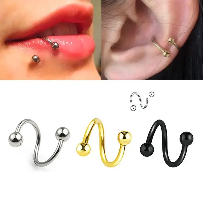 Boucles d'oreilles spirales en acier inoxydable plaquées argent pour piercing septum tragus rook labret cartilage bijoux multicolores femmes