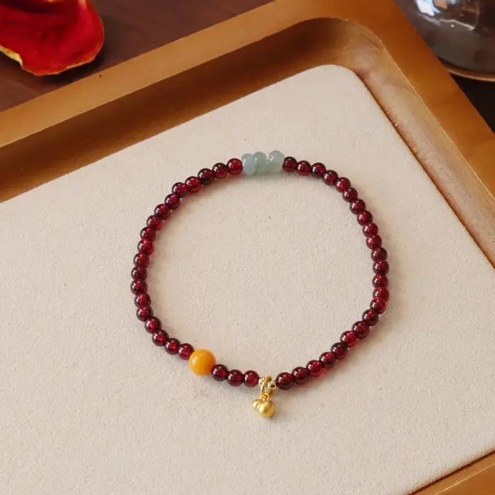 Bracelet en grenat Ruifan 3MM avec jade aqua et agate, bracelets à perles empilables plaqués or pour