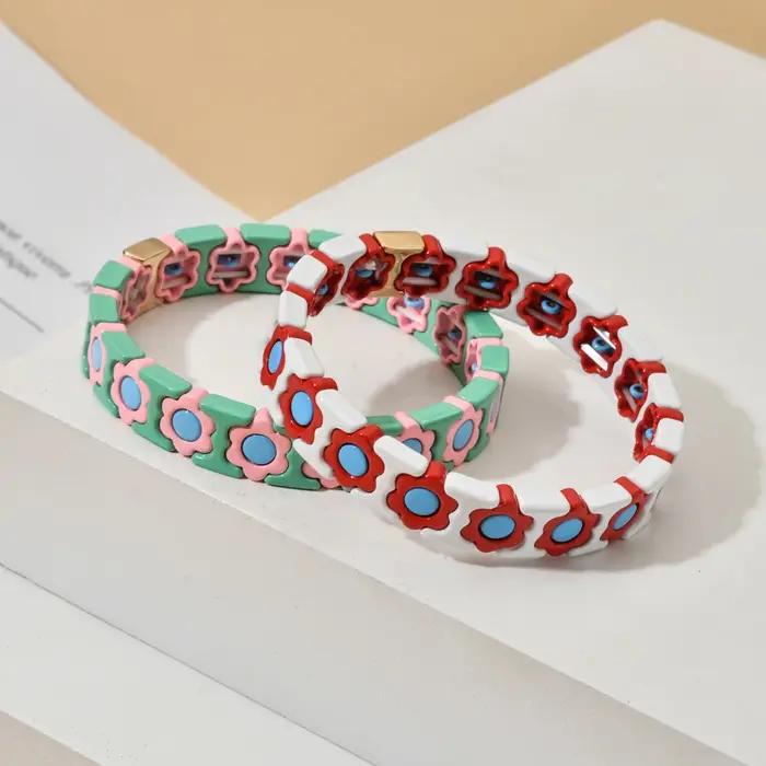 Bracelet à breloques en métal avec motifs géométriques colorés pour femmes et hommes, ajustable, pour diverses occasions et styles