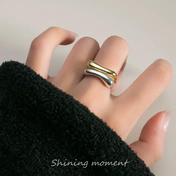 Argent sterling 925, forme géométrique en arc Bagues ouvertes pour femmes, accessoires de bijoux de fiançailles de haute qualité, bijoux en gros