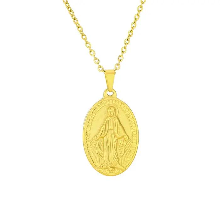 Collier pendentif vierge marie pour femmes et hommes, amulette religieuse chrétienne, bijoux en acier inoxydable, cadeau