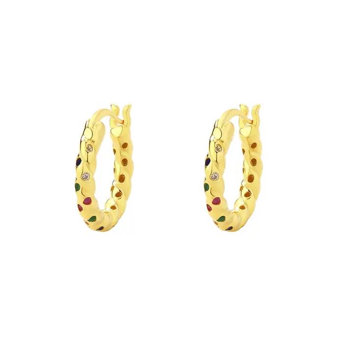 Boucles d'Oreilles en Argent Sterling 925 Serties de Zirconium Blanc pour Femmes Occasions Spéciales Clippes Arc-en-Ciel Colorés