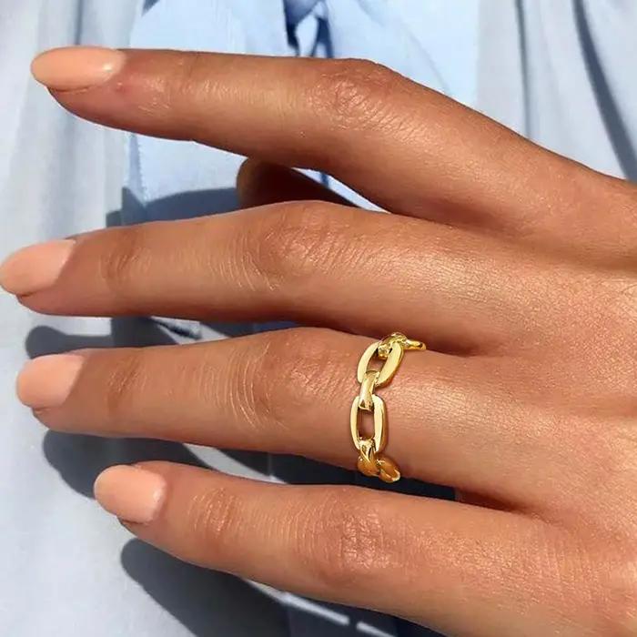 Anneau de chaîne de câble épais pour femmes en acier inoxydable plaqué or 18 carats empilable pour occasions spéciales