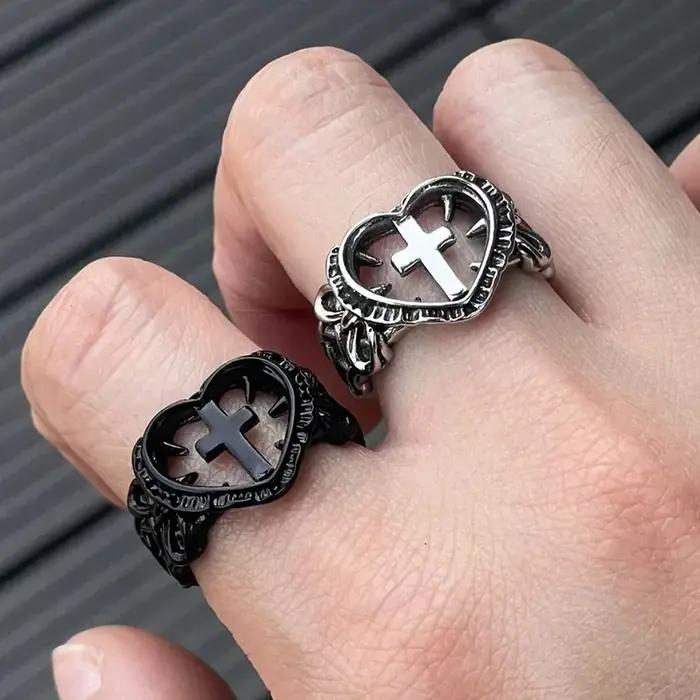 Bague croix ajourée Taboo Kiss en alliage de zinc pour femmes hommes unisexe style punk gothique occasions spéciales