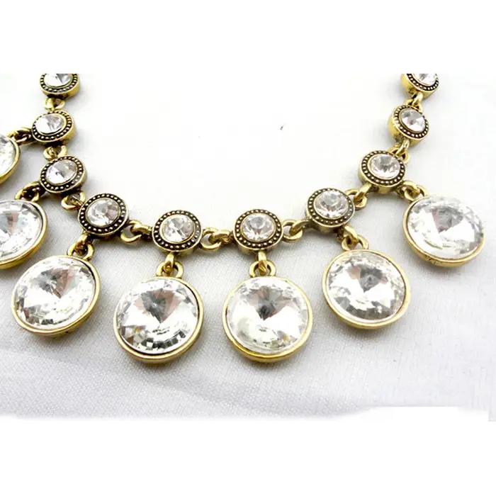 Collier pendentif rond en cristal de couleur or et argent rétro pour femmes