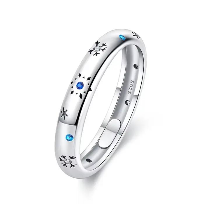 Bague en argent Sterling 925 pour femmes, Zircon bleu, flocon de neige, hiver, noël, fête de mariage