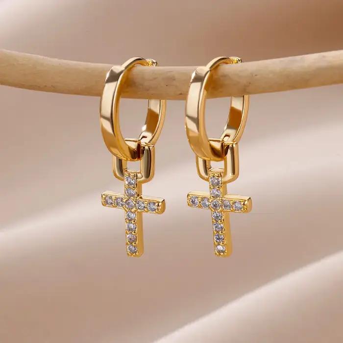 Boucles d'oreilles en forme de croix en Zircon pour femmes