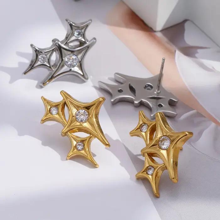 E.B.belle – boucles d'oreilles à trois étoiles à quatre branches