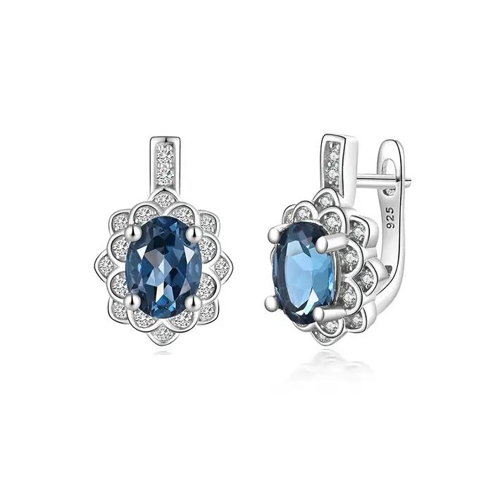 Boucles d'oreilles TBJ en topaze bleue naturelle de Londres, argent sterling 925, design classique, bijoux fins, cadeau pour femmes