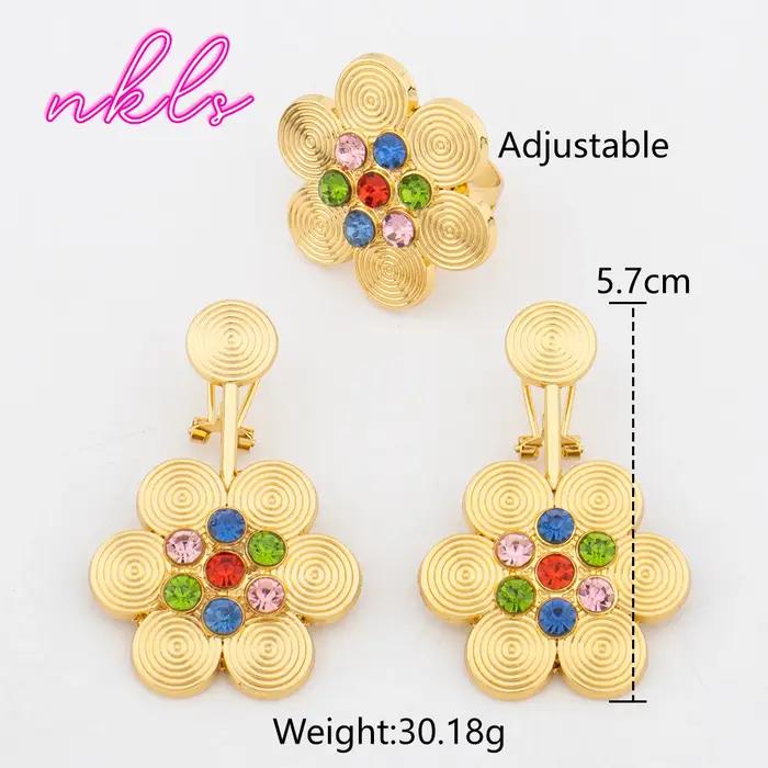 Parure de bijoux de luxe dorée au design rond de Dubaï pour femme
