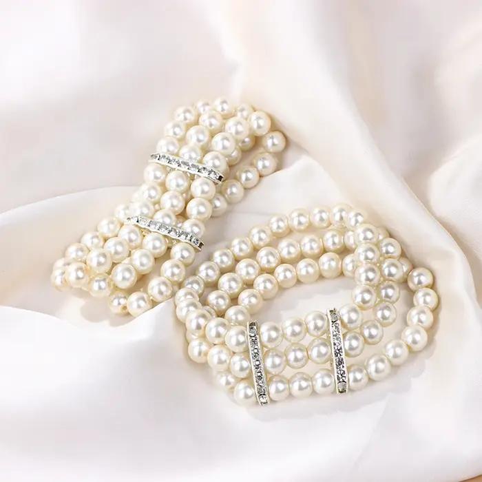 Bracelet élastique en biscuits perlé multicouche pour femme