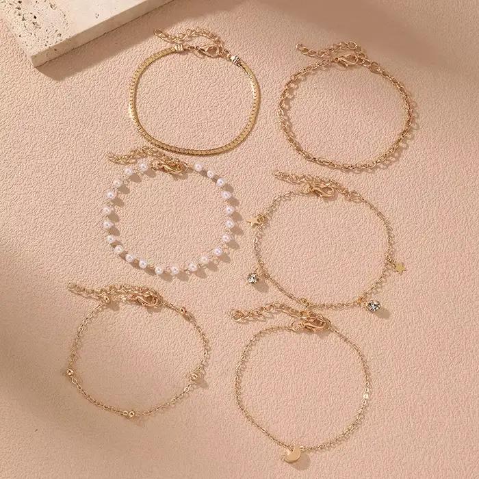 Bracelets déstructurés en perles et chaîne pour femmes lot de 6 bracelets style mode bijoux élégants occasions spéciales