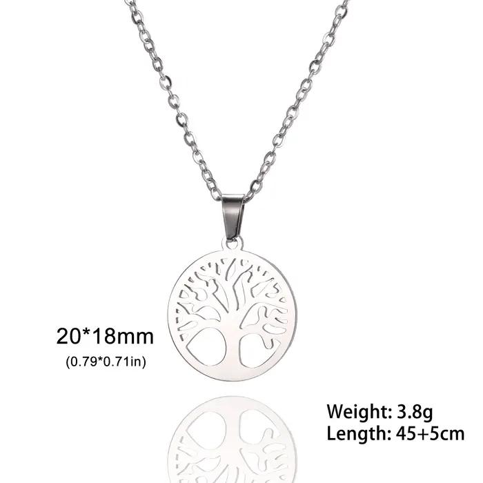 Skyrim-Collier arbre de vie pour femmes en acier inoxydable couleur or Zircon clair pendentif rond C