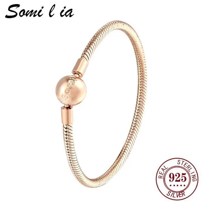SOMILIA-Bracelet en argent sterling 100% 925, classique et à la mode, chaîne ronde en os de serpent, adapté comme cadeau d'anniversaire pour les femmes