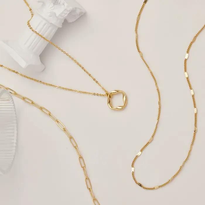 Colliers en or superposés pour femmes, empilables, plaqué or 14 carats, argent, cercle, trombone, chaîne, pendentif, ras du cou, ensemble pour femmes