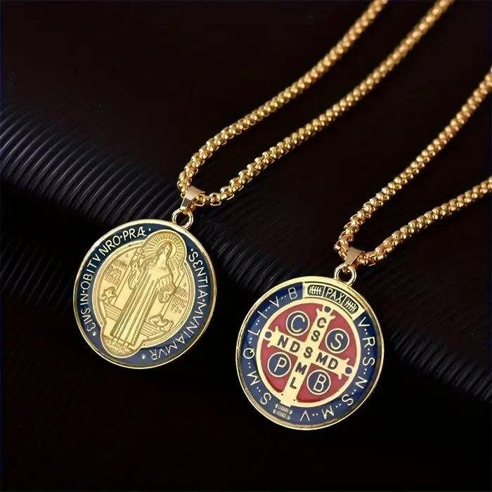 YILUOCD Saint benoît de Nursia médaille pendentif collier amulette puissante de bijoux de Protection spirituelle