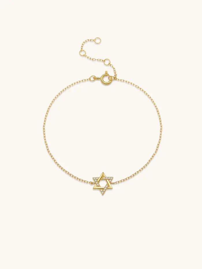 Bracelet étoile de David en argent sterling 925 avec pierres de zirconium blanc, idéal pour femmes, mariage, anniversaire et événements spéciaux