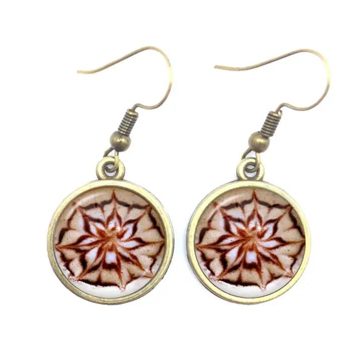 Café Latte sculpture amour coeur Art boucles d'oreilles chocolat impression fleur trèfle à quatre feuilles charme bijoux pour femmes filles cadeau