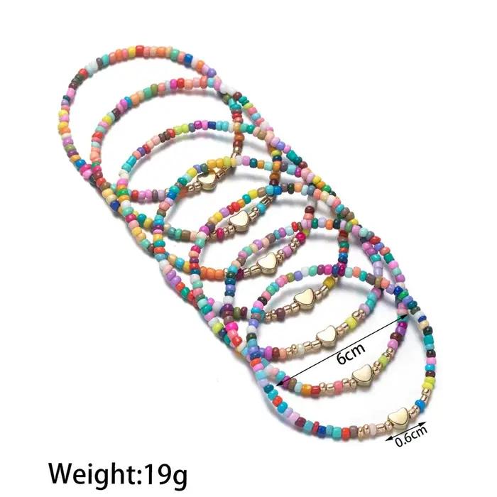 7 pièces bohême fait à la main aléatoire perles colorées Bracelets pour femme élastique
