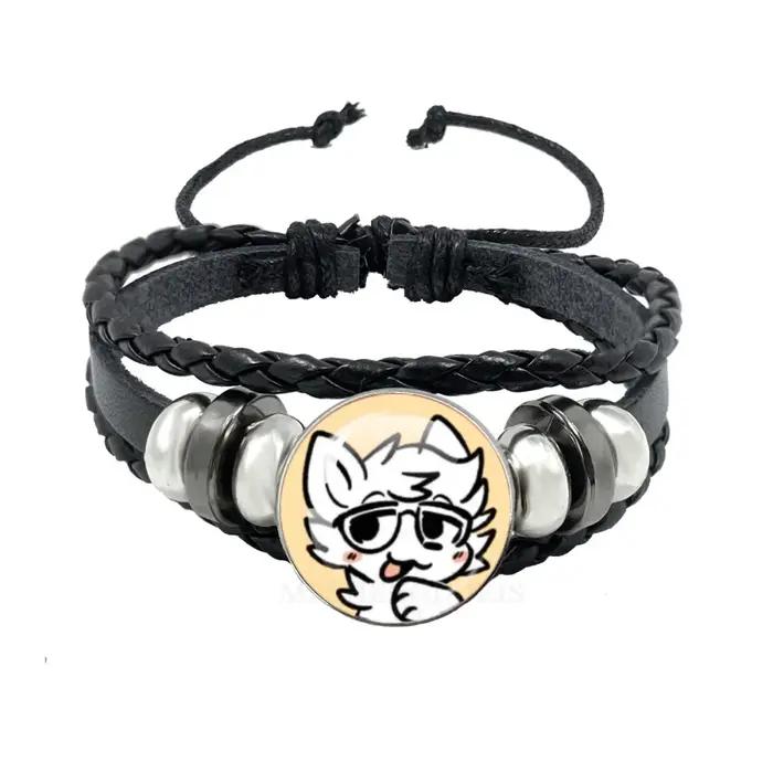 Boykisser chat Bracelets en cuir Kawaii drôle Meme rose