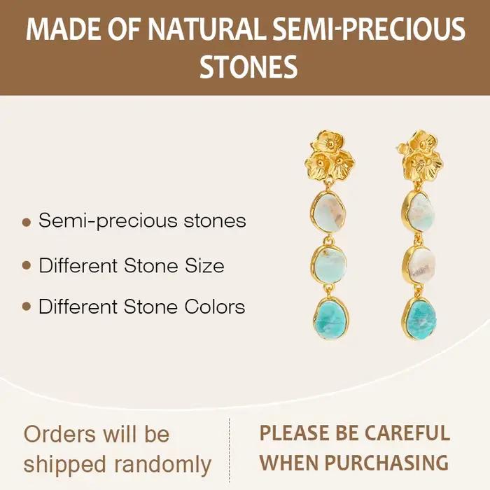 IVOG-Boucles d'Oreilles Pendantes en Pierre Semi-Pride Verte pour Femme, Boucle d'Oreille en Laiton,