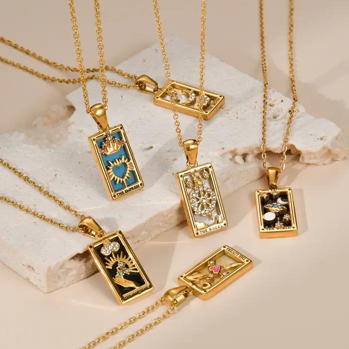 Collier Tarot avec pendentif étoile en zircone cubique plaqué or acier inoxydable pour homme et femme occasions spéciales