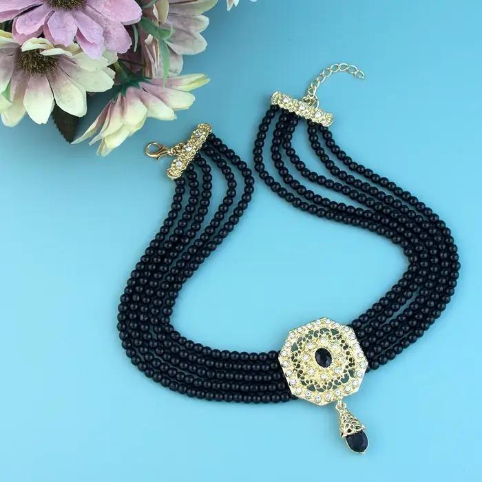 Collier ras du cou en perles marocaines pour femmes, bijoux de mariage de mariée arabe, pendentif en cristal de couleur or