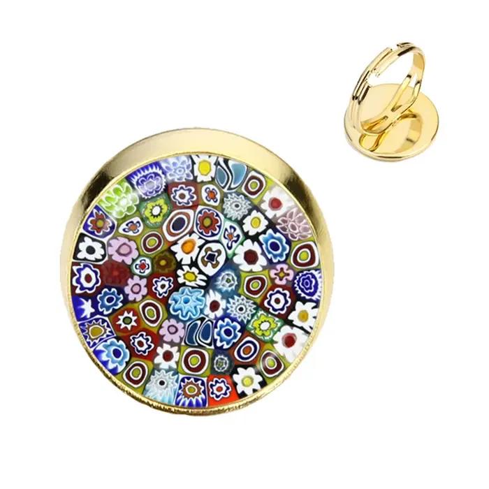 Bague Ajustable en forme de fleur multicolore pour homme et femme