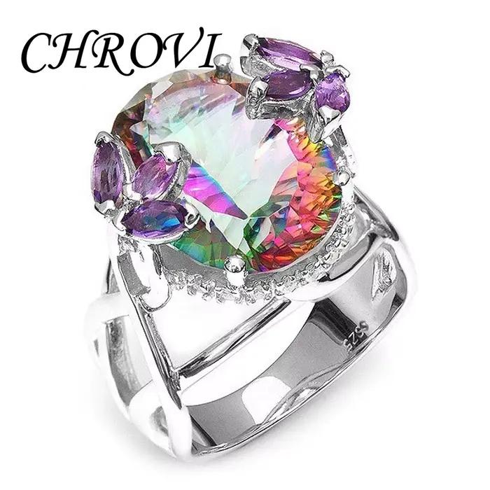 Bague de Princesse en Argent Pur 95% avec Pierres Précieuses en Zircone Sept Couleurs Bague de Fiançailles Occasions Spéciales Nouveau Modèle Élégant