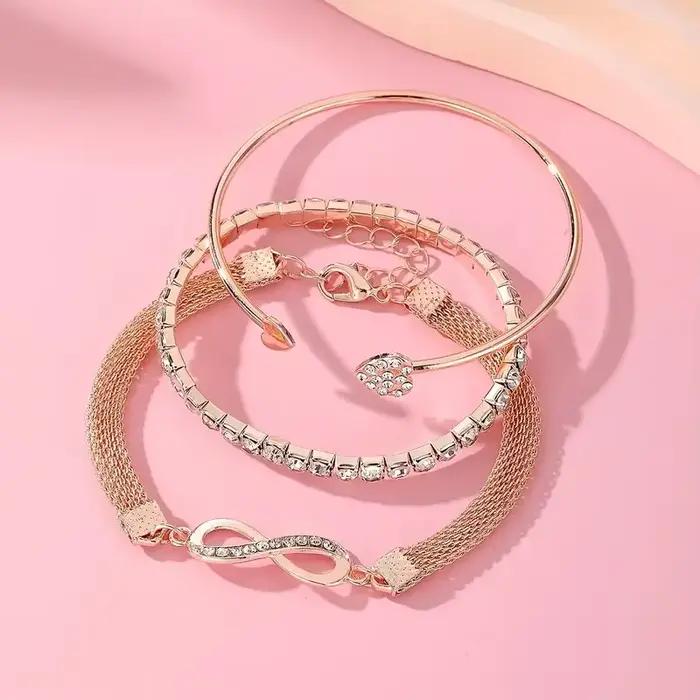 3 pièces/ensemble Vintage cristal strass coeur Bracelets pour femme mode géométrique réglable infini manchette bracelet bijoux cadeaux