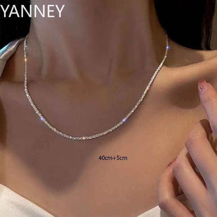 Collier en argent 925 brillant pour femmes, 40-75cm, clavicule à la mode, accessoires de bijoux de f