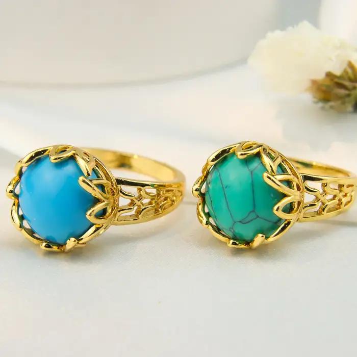 Bague A-YONG AYONG plaquée or 18 carats avec pierre turquois pour femmes, bague de cocktail vintage, bijou de soirée pour mariages arabes et occasions spéciales