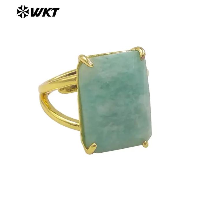 Bague carrée réglable en pierres précieuses naturelles