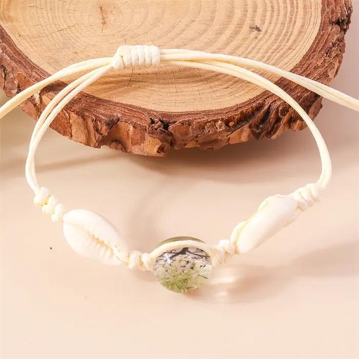 Bracelet de fleurs séchées en boule de verre pour femmes, fait à la main, en coquillage, bijoux cade