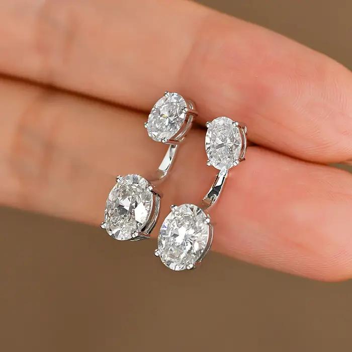 Boucles d'oreilles en diamant Moissanite taille ovale 6cttw