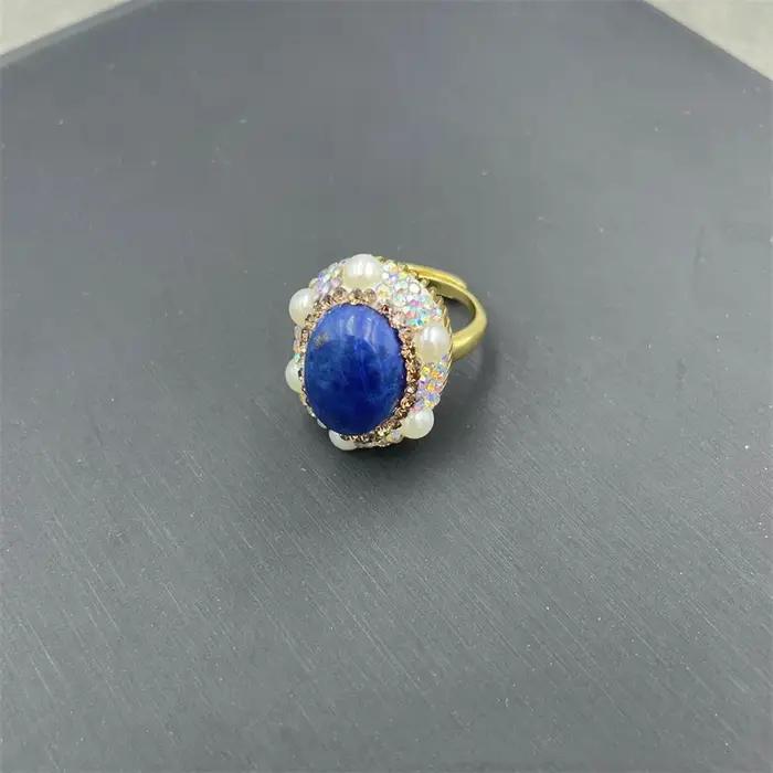 Ensemble de bijoux uniques en Lapis lazuli naturel pour femmes, strass AB, perle d'eau douce, Quartz