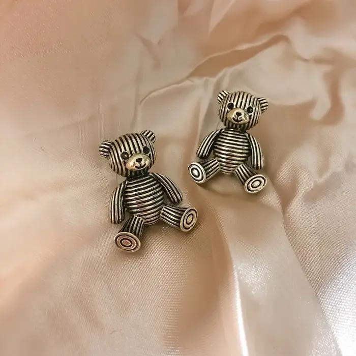 925 argent Sterling rétro mignon ours boucles d'oreilles pour femme filles dessin animé dame Aretes noël boucle d'oreille De Mujer cadeau De fête