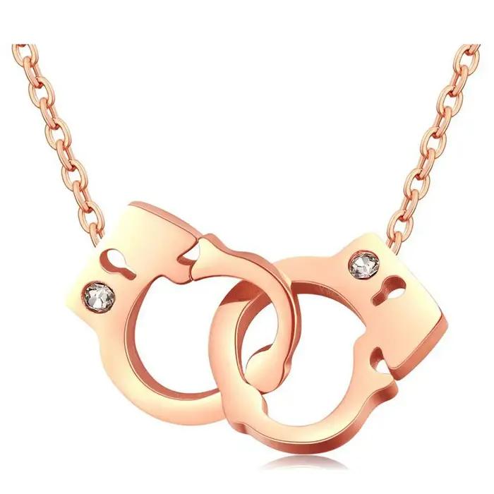 Collier Steampunk en acier inoxydable avec pendentif menotte en cristal blanc pour femmes et filles occasions spéciales mariage Saint Valentin