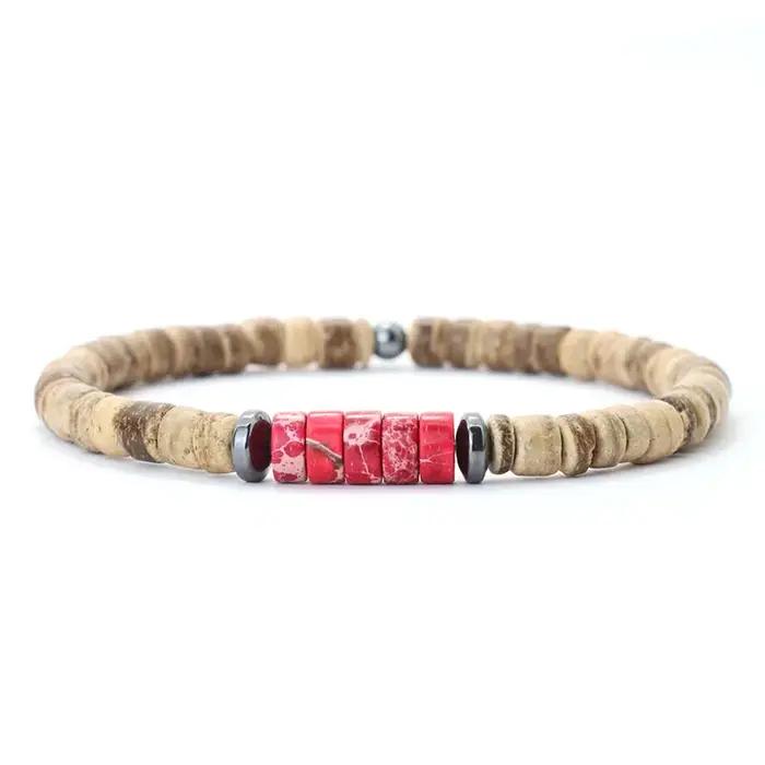 Bracelet Bohème en Perles de Noix de Coco Naturel Unisexe Occasions Spéciales Plage Accessoires de Mode