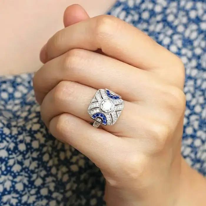 Bague Creuse en Argent Sterling 925 Sertie de Zircone Blanche Élégante Accessoire de Mode pour Femme Occasions Spéciales
