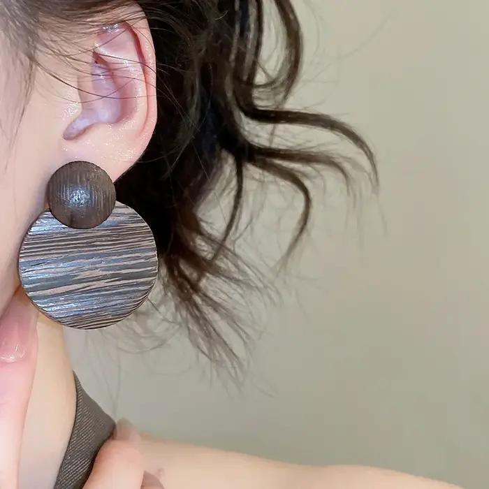 Boucles d'oreilles rondes géométriques bohème Vintage en bois pour femmes