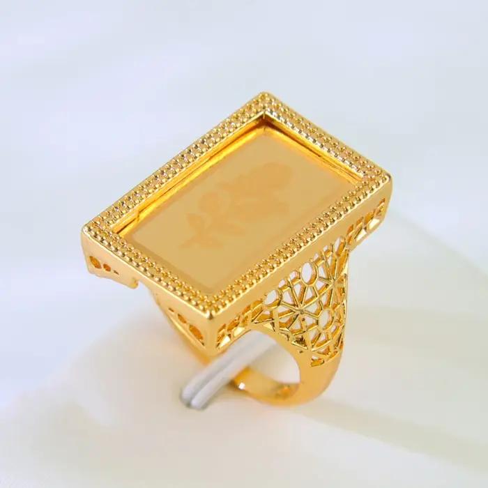 Bague de pièces d'or turques plaquée or 21 carats sertie de zirconium pour femmes - Alliances de mariage traditionnelles - Bijoux de fête pour occasions spéciales
