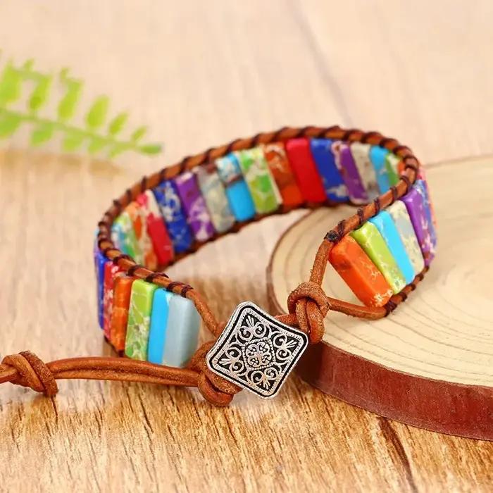 Bracelet en Pierre Colorée et Positive, Personnalisé, Brodé